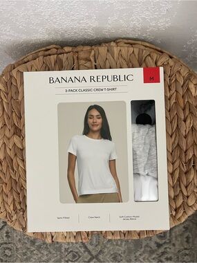 Banana Republic White & Light Gray 3-Pack Crew T-Shirts
